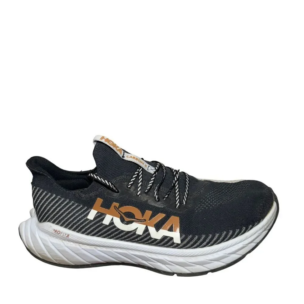 Hoka Men's Black White and Tan Running Shoe - Carbon X 2 Style size 13 D
